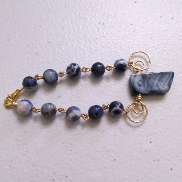 Wire Wrapped Blue Sodalite Bracelet - Handmade - Unique - One-of-a-kind! Fits 7" - Picture 6 of 12